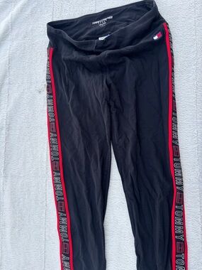 Tommy Hilfiger Black Leggings with Red Side Stripes and Logo Tape